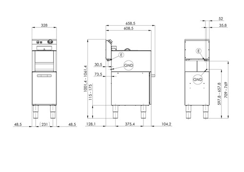 Mått på fritös FE-31-ELT